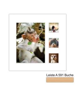 Galerierahmen Design 4224, 24x24, 1 Ausschnitt 13x18, 3 Ausschnitte 5x5 buche-natur