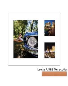 Galerierahmen Design 4228, 40x40, 1 Ausschnitt 20x30, 2 Ausschnitte 9x13 terracotta