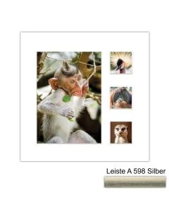 Galerierahmen Design 4224, 24x24, 1 Ausschnitt 13x18, 3 Ausschnitte 5x5 altsilber