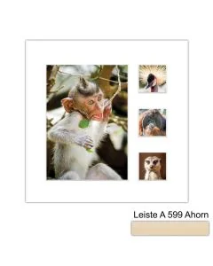 Galerierahmen Design 4224, 24x24, 1 Ausschnitt 13x18, 3 Ausschnitte 5x5 ahorn-natur