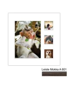 Galerierahmen Design 4224, 24x24, 1 Ausschnitt 13x18, 3 Ausschnitte 5x5 mokka