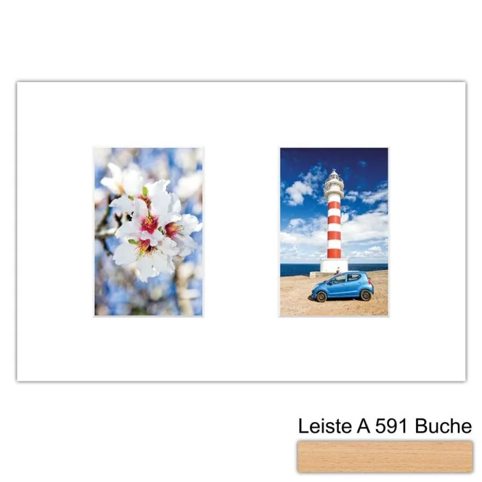 Galerierahmen Design 4200, 25x37,5, 2 Ausschnitte 10x15 buche-natur