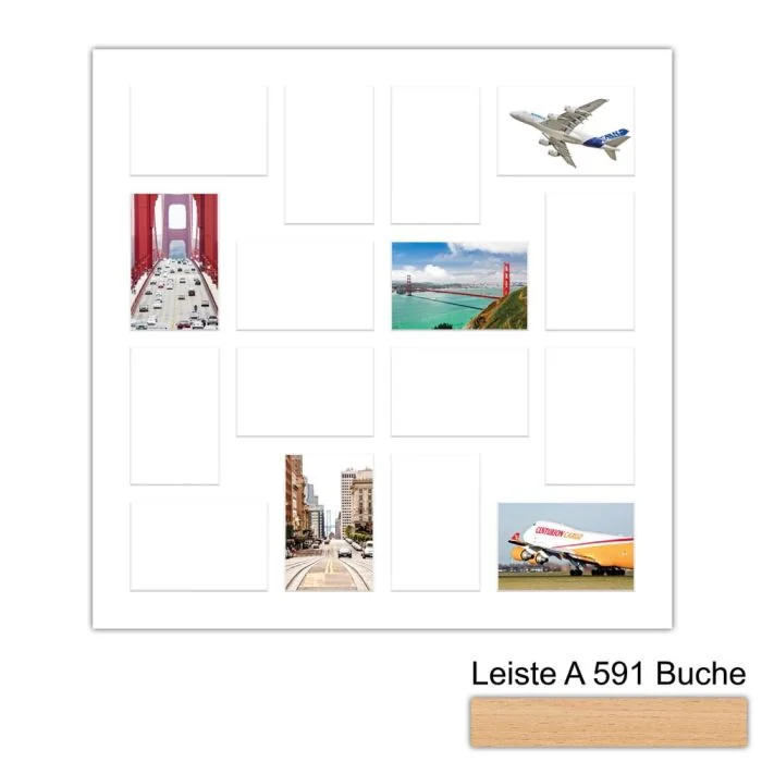 Galerierahmen Design 4245, 60x60, 16 Ausschnitte 10x15 buche-natur