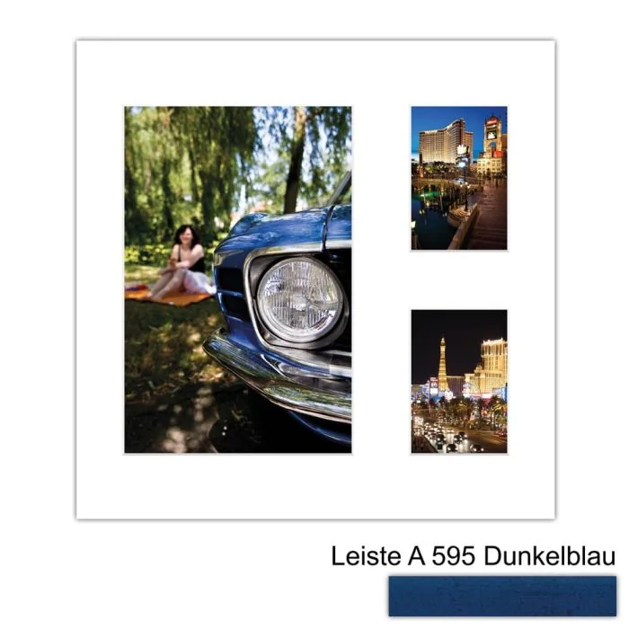 Galerierahmen Design 4228, 40x40, 1 Ausschnitt 20x30, 2 Ausschnitte 9x13 dunkelblau