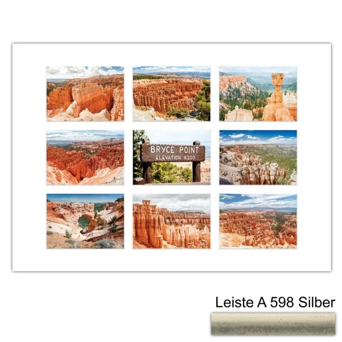 Galerierahmen Design 4238, 50x70, 9 Ausschnitte 13x18 altsilber