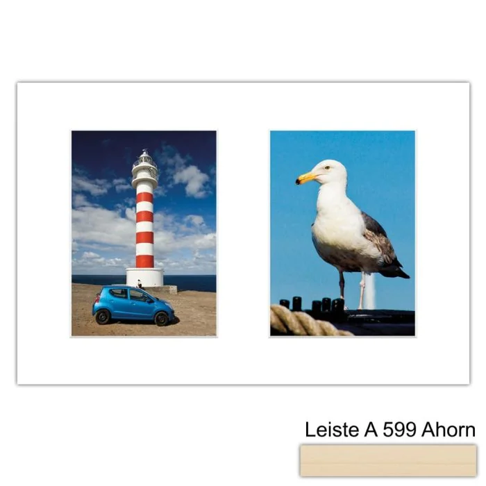 Galerierahmen Design 4204, 25x37,5, 2 Ausschnitte 13x18 ahorn-natur