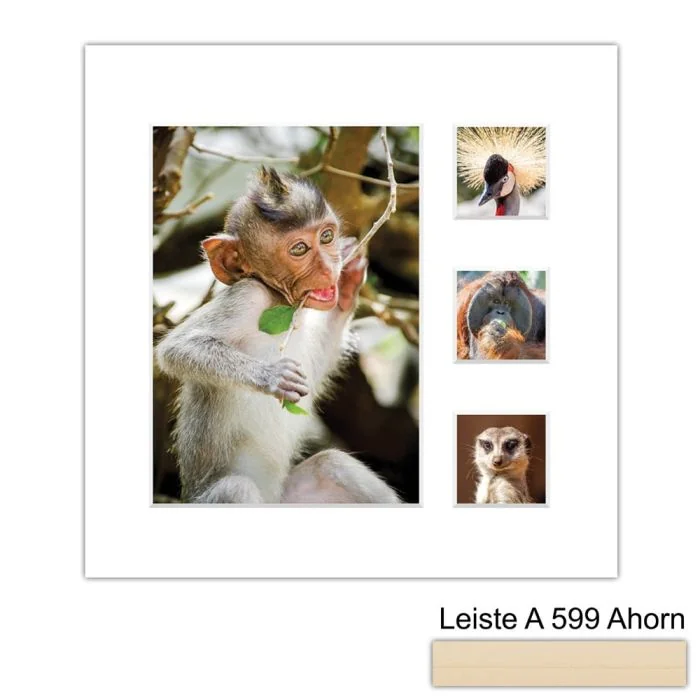 Galerierahmen Design 4224, 24x24, 1 Ausschnitt 13x18, 3 Ausschnitte 5x5 ahorn-natur