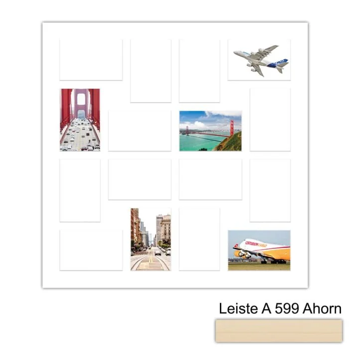 Galerierahmen Design 4245, 60x60, 16 Ausschnitte 10x15 ahorn-natur