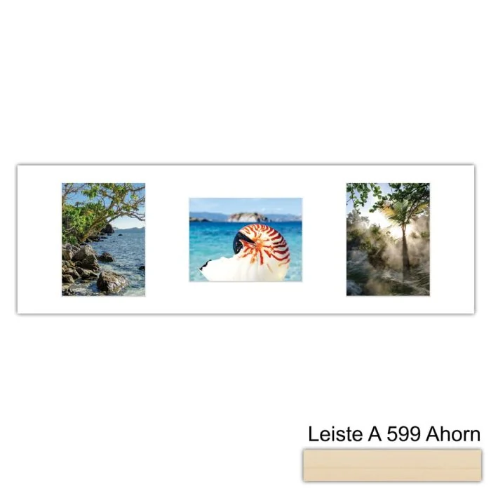 Galerierahmen Design 4253, 25x77, 3 Ausschnitte 15x20 ahorn-natur