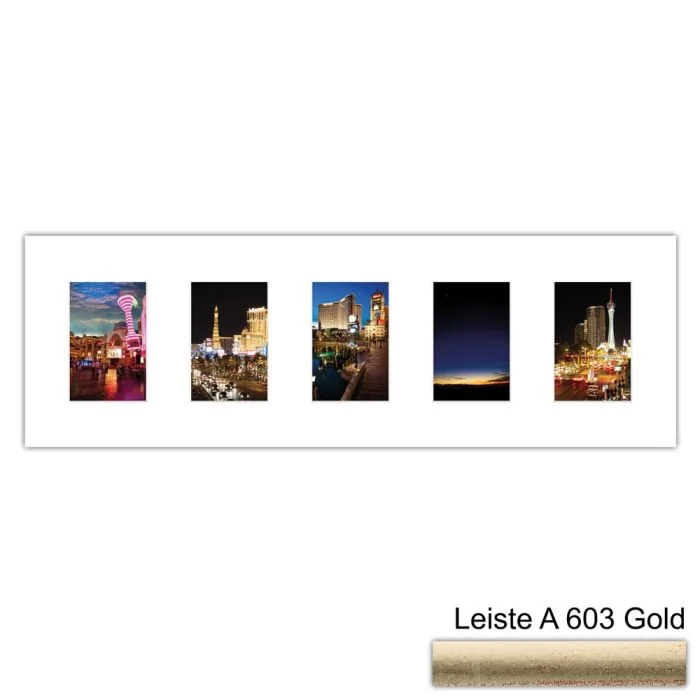 Galerierahmen Design 4203, 25x77, 5 Ausschnitte 10x15 altgold