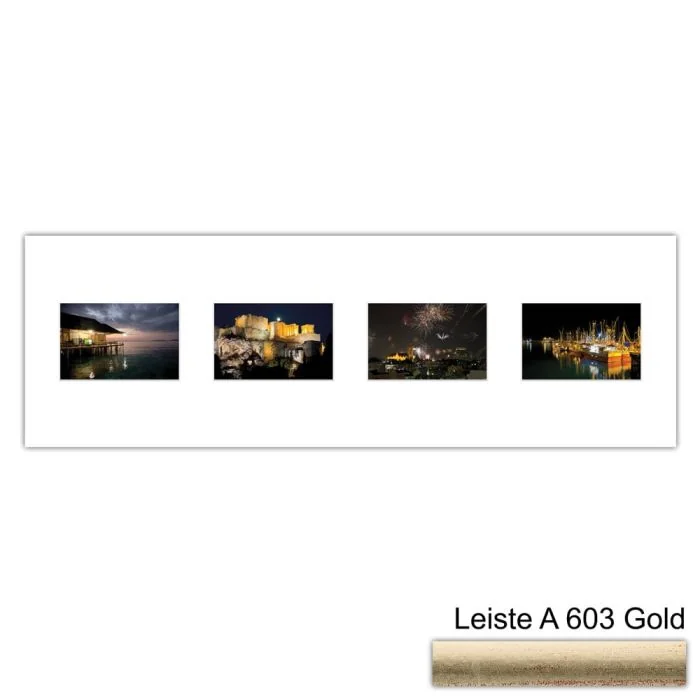 Galerierahmen Design 4214, 25x77, 4 Ausschnitte 10x15 altgold