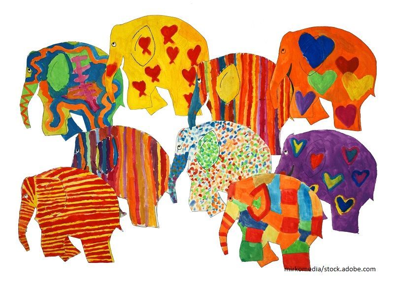 Collage mit bunten Elefanten