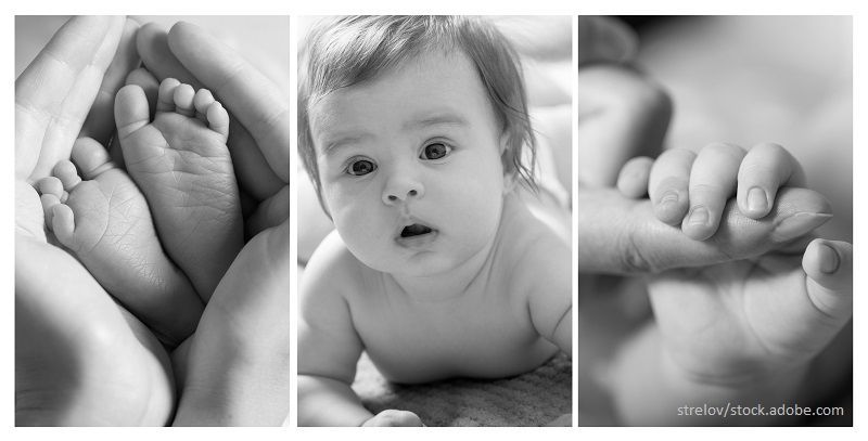 Fotokarte Collage Schwarz Weiß Baby