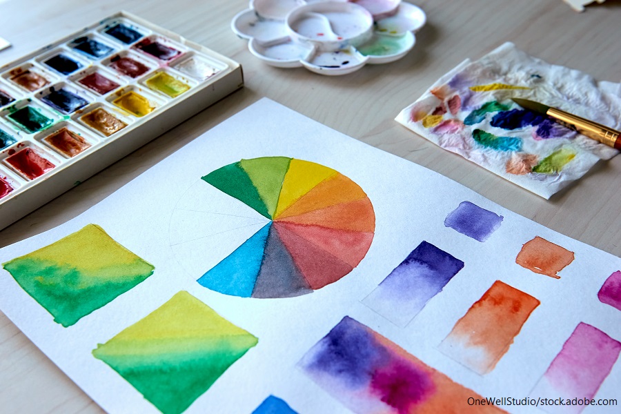 Aquarell-Farbkreis und Palette